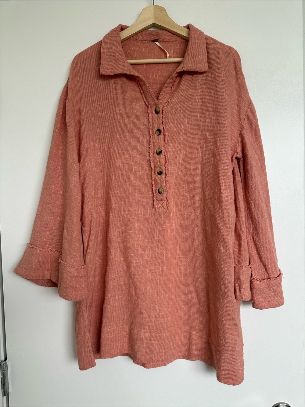Free People Rust Coral Button-Front Midi Dress
